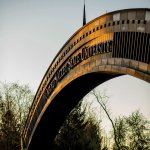 GVSU arch at entrance of campus at sunset on March 4, 2026